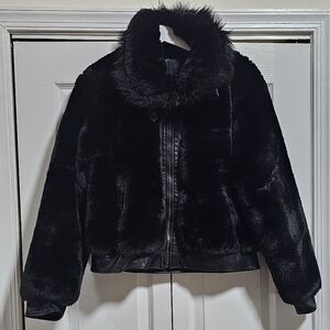 Blank NYC Black Faux Fur Jacket Large
